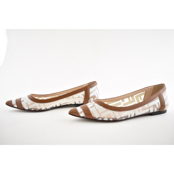 Fendi White PVC Colibri Brown Leather FF Logo Pointed Ballerina Ballet Flat 38 - Picture 10 of 12